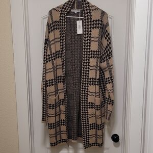Baltic Born Women's Arvo Houndstooth Long Cardigan In Taupe & Black